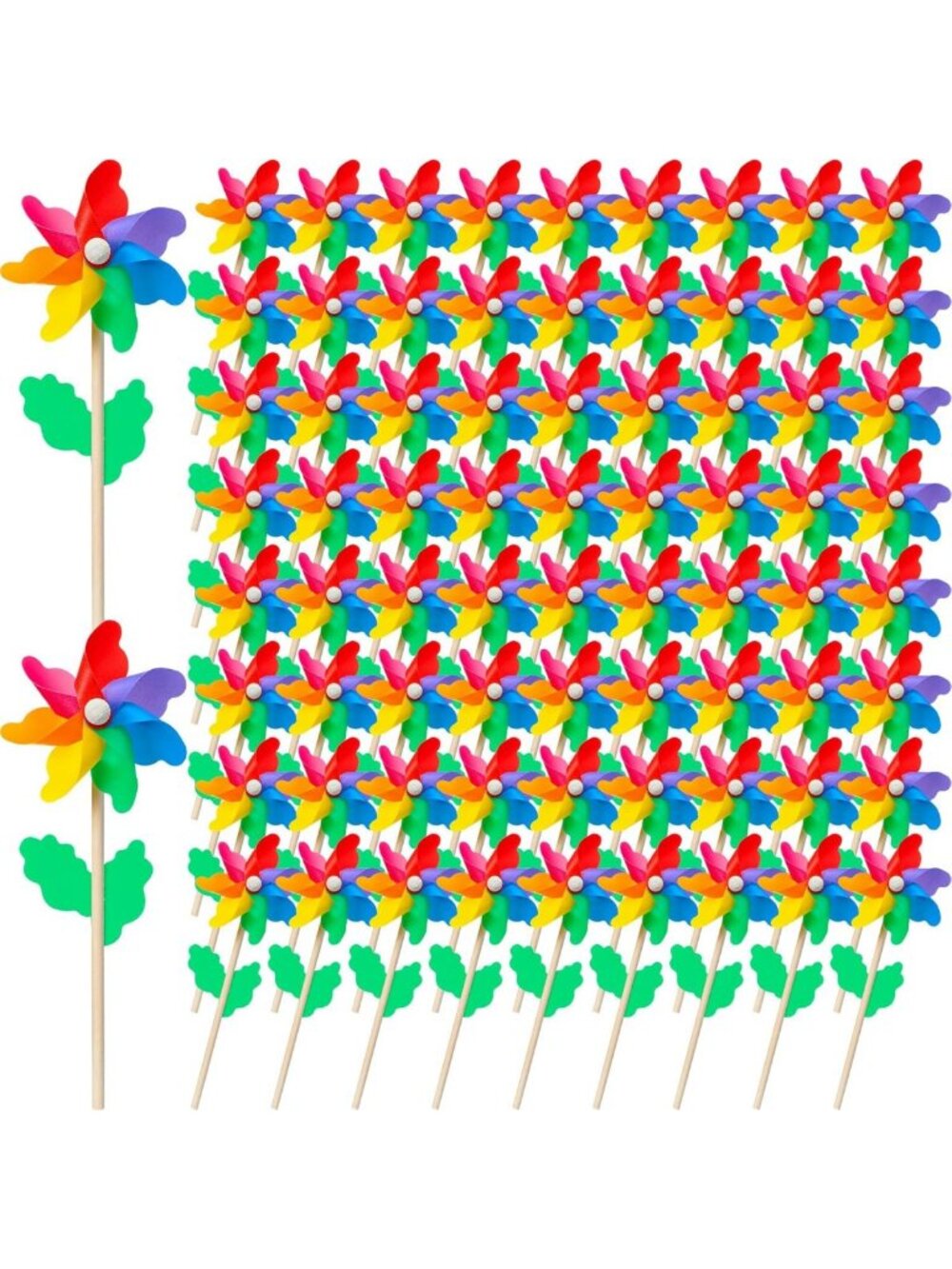80 Pcs Colorful Rainbow Flower Pinwheels - 9.84 Inch Garden Wind Spinners for